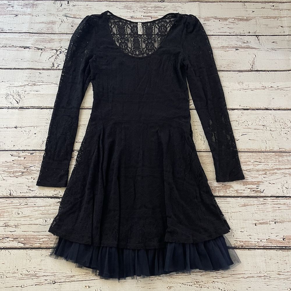 Free‎ People Black Victorian Loves Lace Tulle Cocktail Party Dress Size Medium